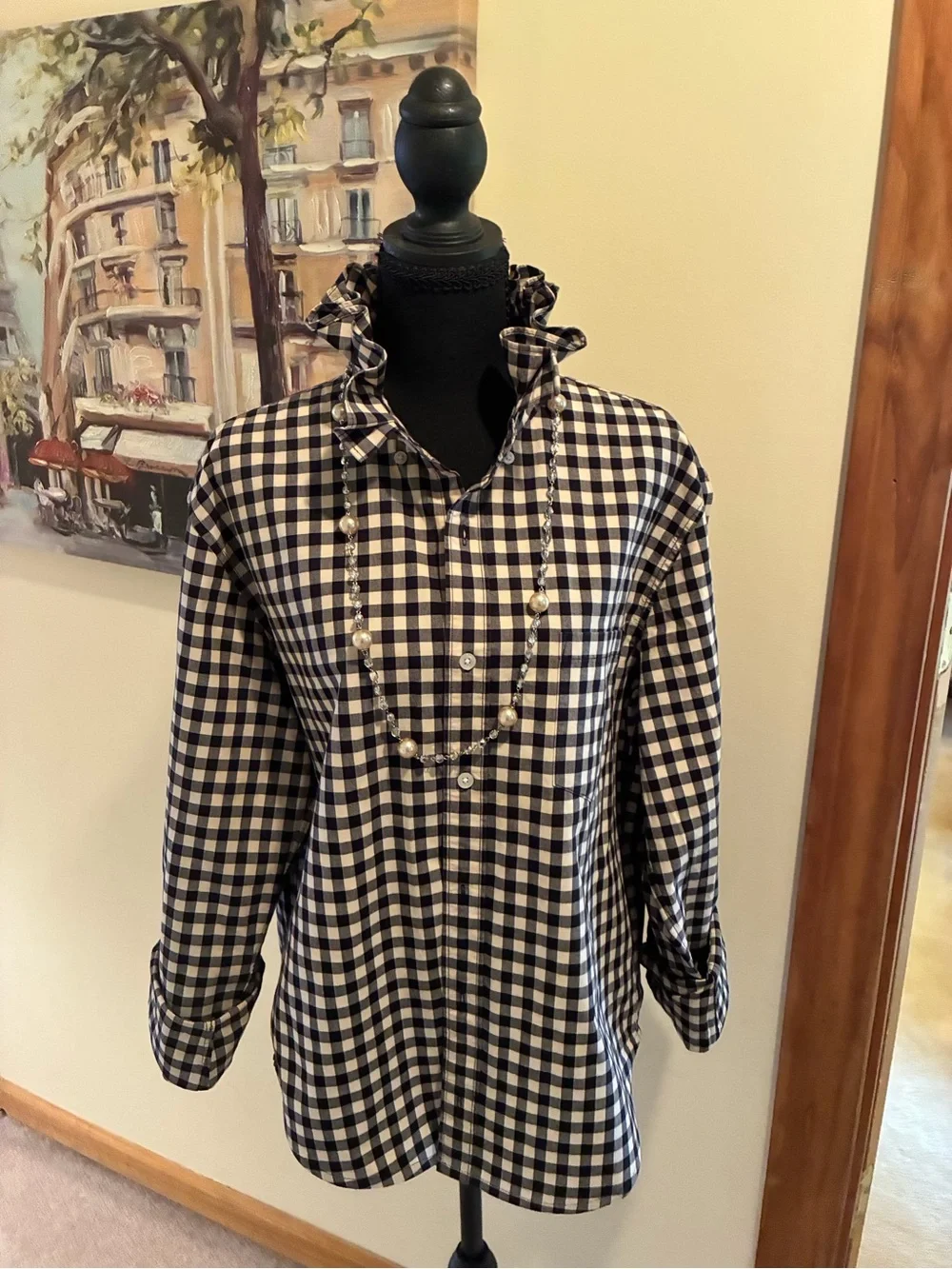 J. Crew Black and White Gingham Button-Down Shirt